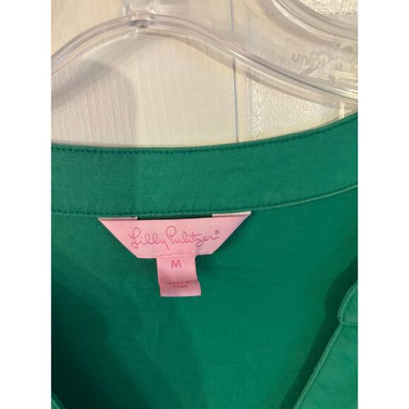 Lilly Pulitzer Beckett Shirt Dress Solid Kelly Green Henley 3/4 Sleeve Medium - Picture 7 of 8